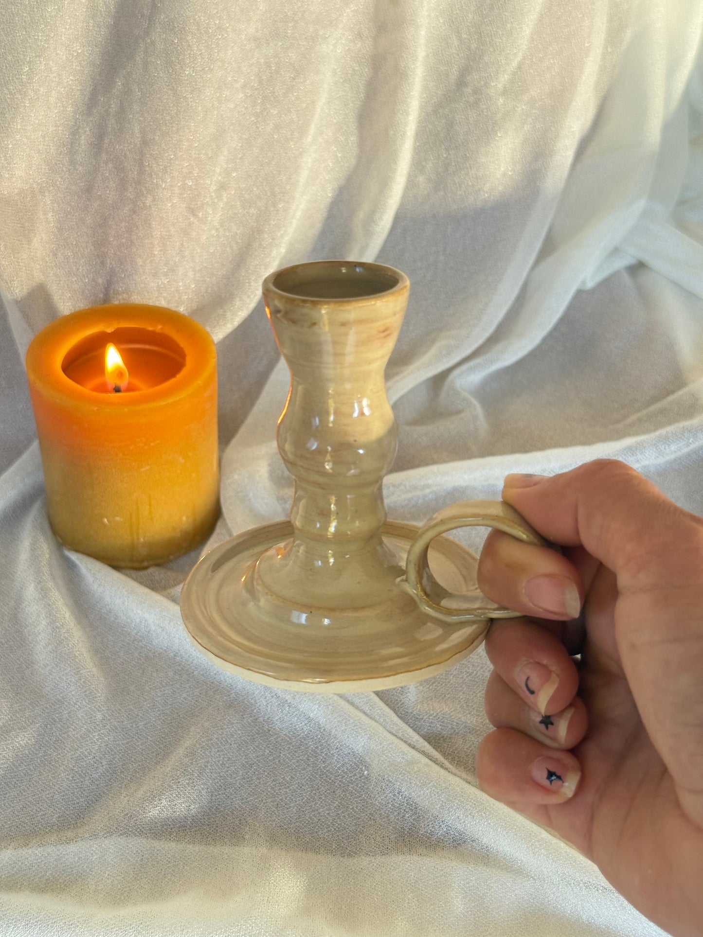 Beige Taper Candle Holder