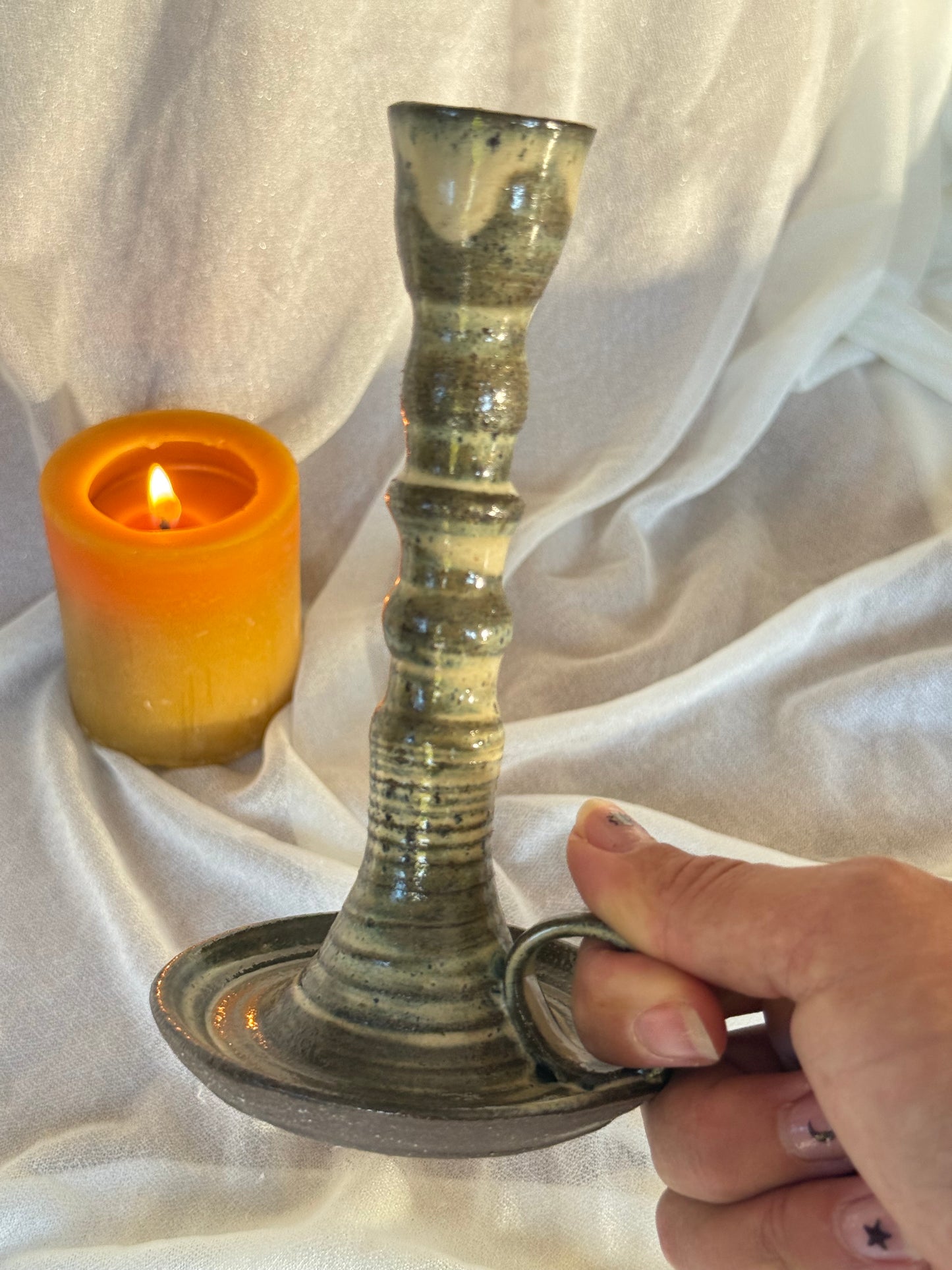 Beige Taper Candle Holder